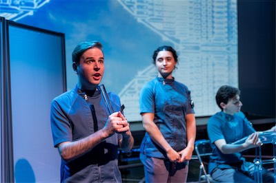 John Teresi and Rachel Fink as MEDIA, Aaron Greenberg as D-503.